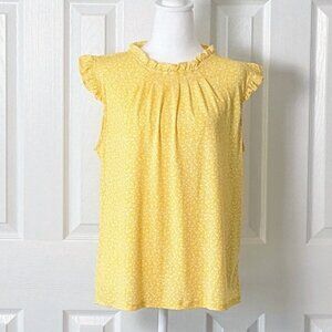 ADRIANNA PAPELL Women's Cap Sleeves Top Blouse  Size L  Yellow Floral  NWOT